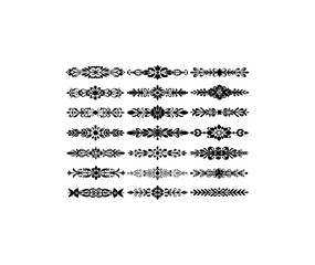 Fototapeta premium Intricate black and white ornate patterns arranged in horizontal decorative motifs on transparent background