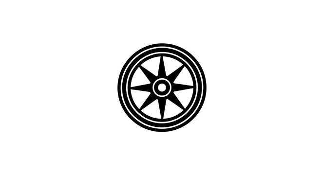 Black and white wheel graphic symbol.