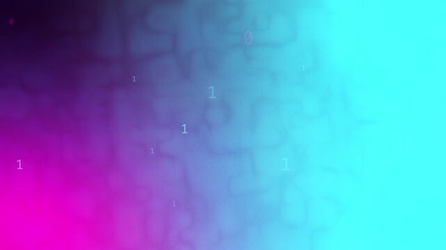 Blue cyan magenta gradient with floating binary digits, seamless loop