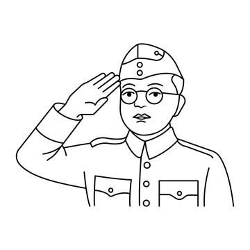 Netaji subhash chandra bose saluting outline line art vector icon set illustration for national celebration.