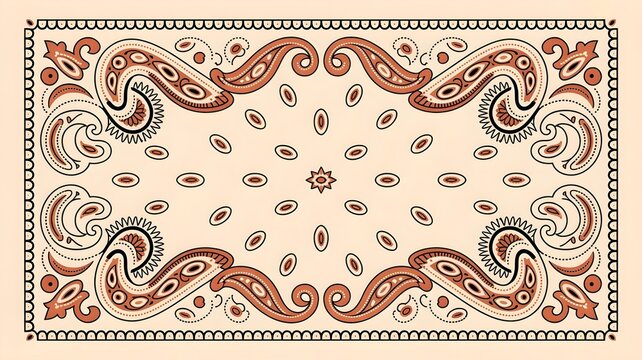 Vintage paisley bandana pattern with ornate ornamental motifs on a light beige background