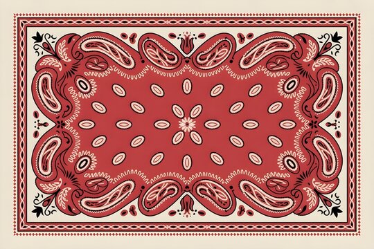 Vintage red and white bandana pattern with traditional paisley and floral motifs