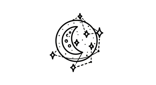 Crescent Moon and Stars Icon.