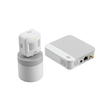 Smart home wireless motion sensor paired with a modern network router hub