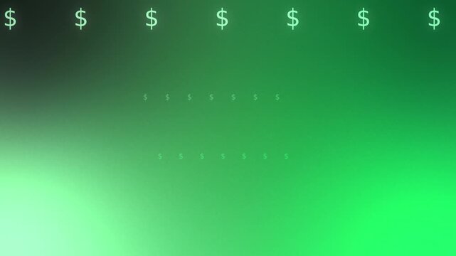 Green gradient with rows of glowing dollar symbols, seamless looping background
