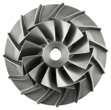 Industrial steel turbine impeller wheel isolated on a transparent background