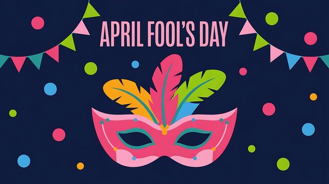April Fool's Day Celebration with Colorful Mask, Confetti and Festive Design