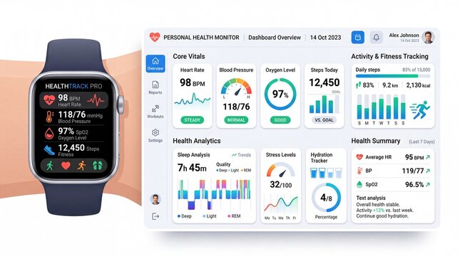 Modern Mobile Phone with Business Graph and Flat Design Interface, Smartphone UI Template with Web Navigation, Charts, Buttons, Menus and Digital Business Elements Vector Illustration