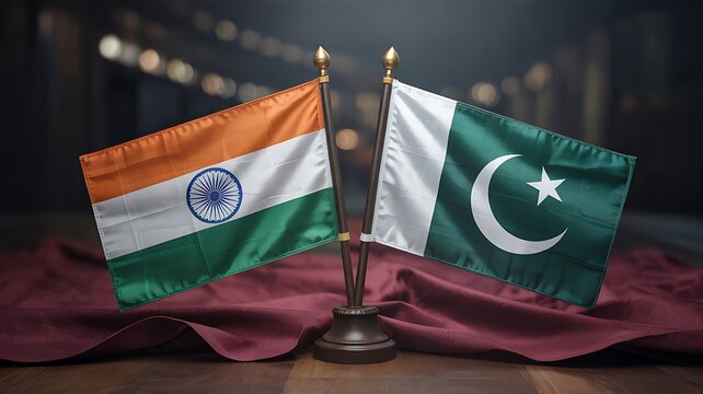 India and Pakistan Flags Together - Bilateral Relations, Friendship and Unity Concept