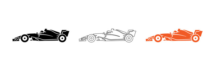 Fototapeta premium Three racing formula cars lined up in different colors isolated on transparent background, Vector