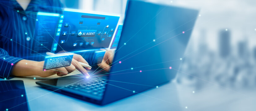 AI tech background with artificial intelligence and big data analytics,representing innovative technology banner,digital wave signal,6G,ai agentic,smart city infrastructure,cloud computing interface