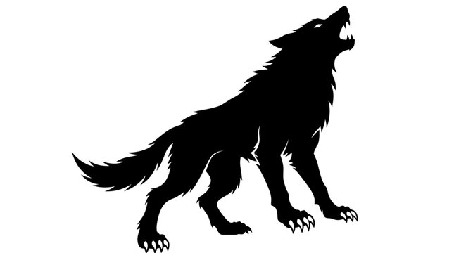 Halloween, Black howling wolf silhouette, isolated vector illustration of aggressive wild dog, simple graphic mascot for western logos Vector