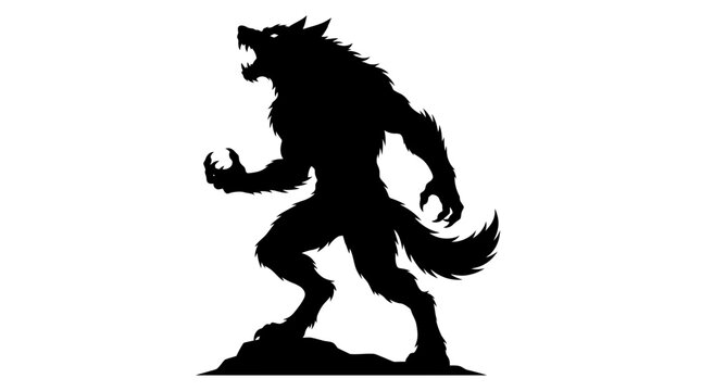 Halloween, Werewolf beast silhouette on white background. Howling lycanthrope monster vector icon. Scary werewolf figure for horror design elements Vector