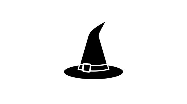 Halloween, Witch hat black silhouette vector, pointed wizard cap icon with buckle, Halloween costume accessory graphic for spooky party decor Vector