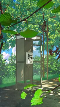 Phone booth and summer trees