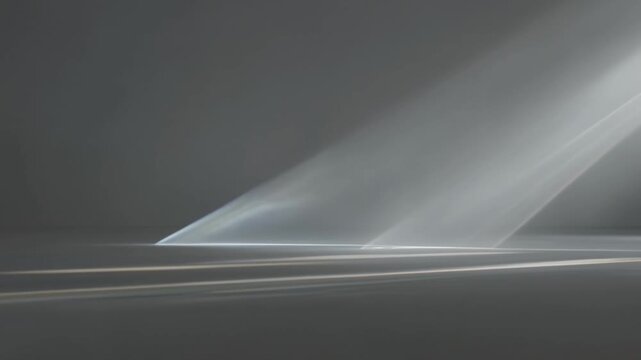 Abstract light patterns create dynamic reflections and shadows on a smooth surface, showcasing a continuous flow of luminous movement in a minimalist setting