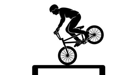 Fototapeta premium BMX Rider Silhouette Performing Wheelie Trick, Extreme Sports Action Vector Graphic, Dynamic Cycling Silhouette for Sport and Lifestyle Concepts