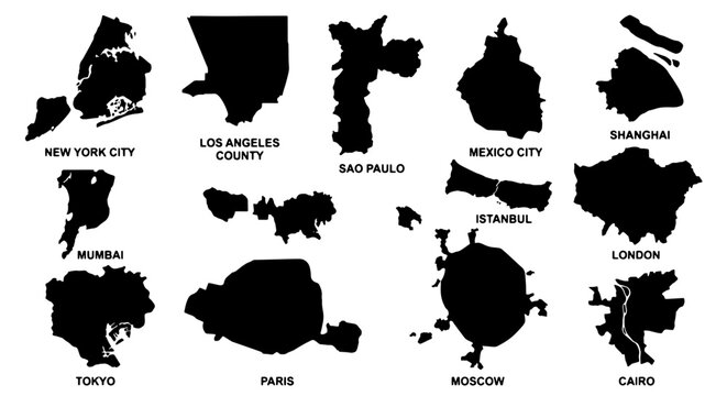 Global City Silhouettes Vector Pack: Iconic Urban Maps for Travel & Business, 12 Unique City Outlines