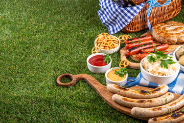 Obraz premium Oktoberfest picnic and barbecue food, Oktoberfest bavarian party menu