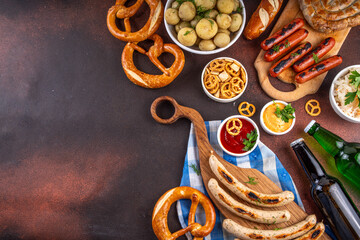 Obraz premium Oktoberfest picnic and barbecue food, Oktoberfest bavarian party menu