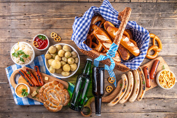 Fototapeta premium Oktoberfest picnic and barbecue food, Oktoberfest bavarian party menu