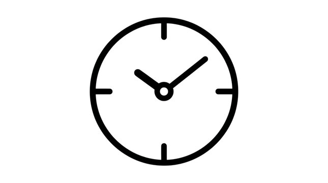 Simple black clock icon showing time for business concept isolated on transparent background