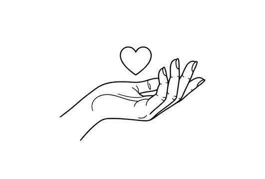 Minimalist hand holding heart one line art symbol for love care kindness compassion and emotional support vector illustration