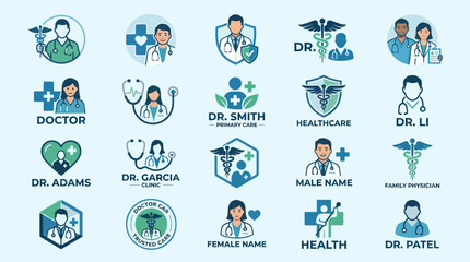 Fototapeta premium Diverse medical staff icons and professional healthcare avatars.