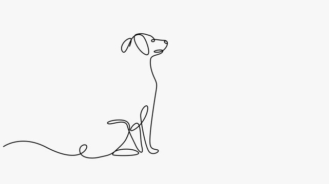 Continuous single line art drawing animation of man with dog on white background