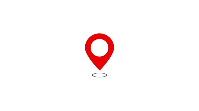 Red map location pin animation on white background, for navigation and, gps concepts