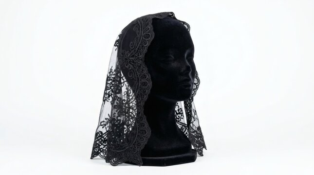 Black Lace Mantilla Veil on Mannequin Head