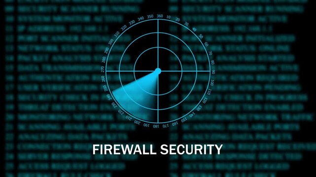 Data portection concept featuring a glowing red warning symbol over a digital radar interface and blurred computer code background. The futuristic cybersecurity design represents cyber 