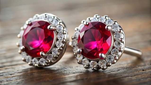 Elegant Red Gemstone Earrings with Silver and Diamond Accents