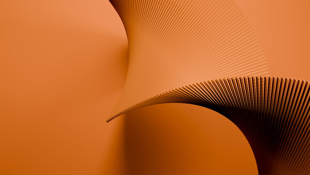 Abstract 3D Orange Ribbed Wave Curve Background, Sharp Lines