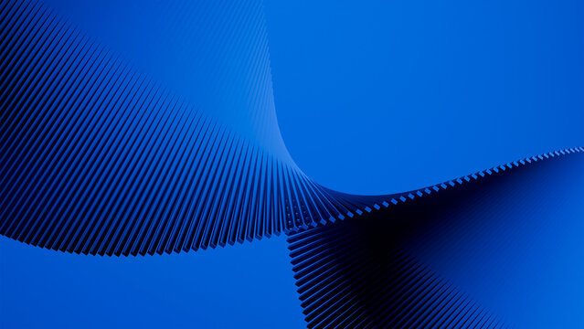 Curved Spiky Ridges Background, Vibrant Blue Abstract Concept