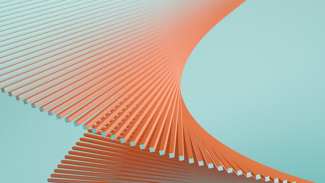 Twisted Rectangular Rod Rows in Orange, Curved 3D Design