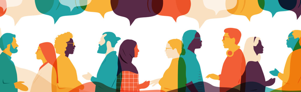 Different people with chat bubbles. Communication concept.	
