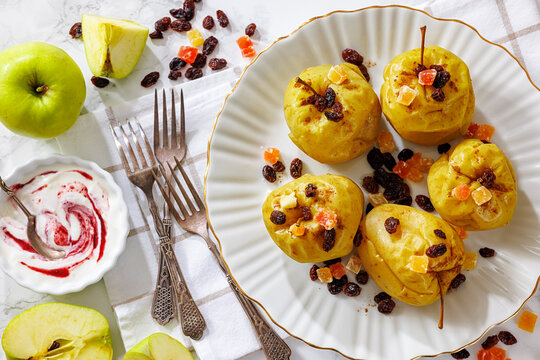 German dessert ofenapfel on a white plate