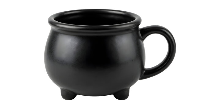 Black ceramic witch cauldron mug on transparent background
