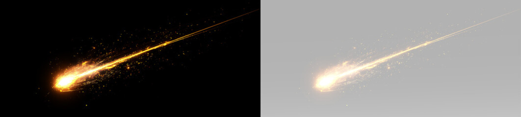 Luminous comet streak with bright glowing head and soft meteor trail moving diagonally PNG © Alehandro