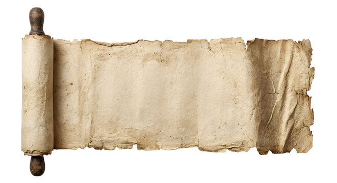 Vintage rolled parchment paper scroll with wooden handles
