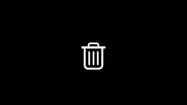 White outline trash can icon animation isolated on a black background.