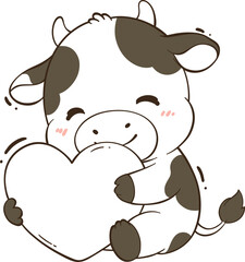 Naklejka premium Cute Cow Holding Heart