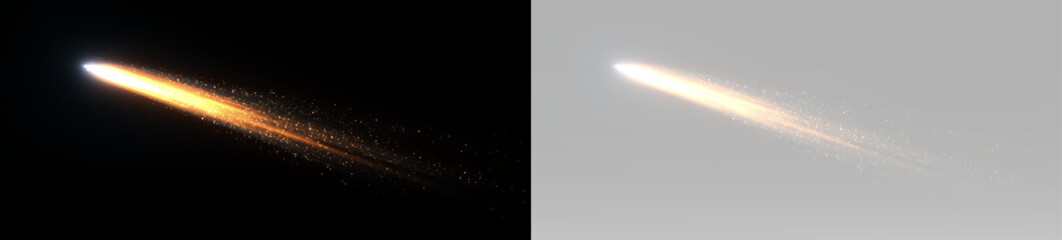 Bright glowing comet with long luminous meteor trail and fiery shooting star streak © Alehandro