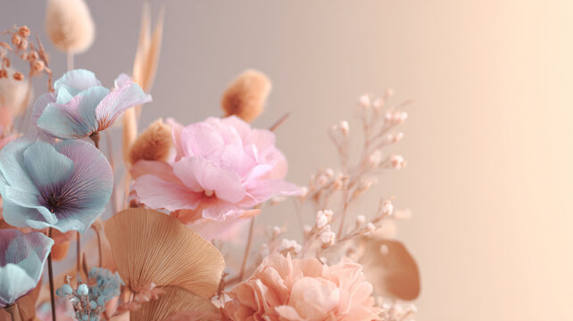 soft floral background with pastel colors, minimal composition, elegant Mother&rsquo;s Day theme, large copy space
