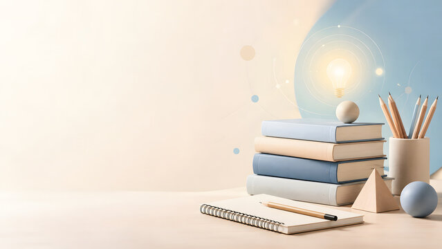 Education and Learning Concept with Books, Pencils and Light Bulb Copy Space
