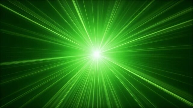 Radiant green light burst in darkness with expanding rays for technology concepts