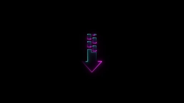 Neon digital download arrow with glitch effect animation for ui ux
