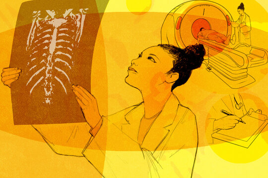 MRI radiologist examining test results