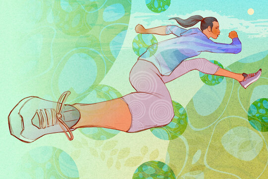 Woman hurdling with healthy blood cells